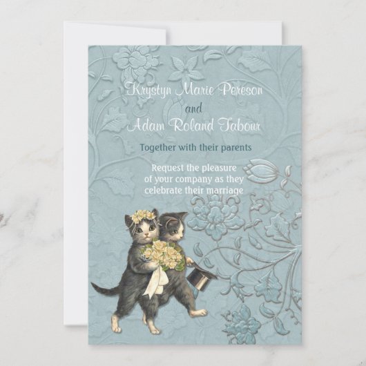 Posh Cats Aqua Blue bruiloft uitnodiging (Voorkant)