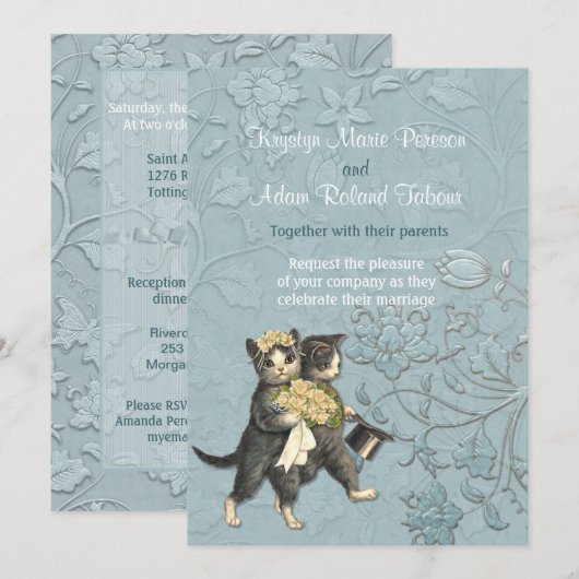 Posh Cats Aqua Blue bruiloft uitnodiging (Voorkant / Achterkant)