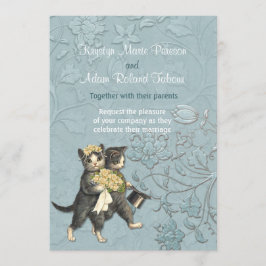 Posh Cats Aqua Blue bruiloft uitnodiging