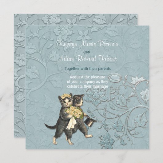 Posh Cats Aqua Blue bruiloft uitnodiging (Voorkant / Achterkant)