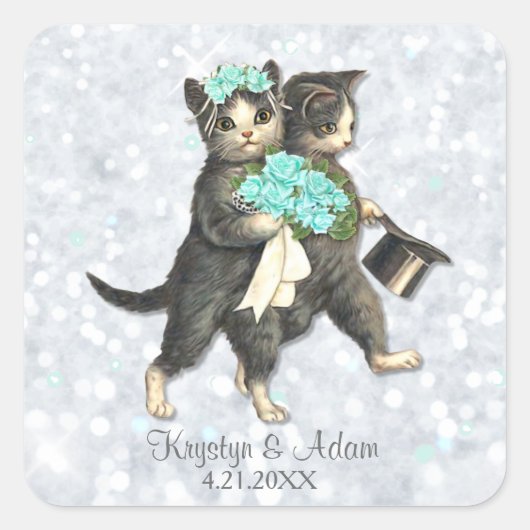 Posh Cats Aqua - Silver Sparkle Sticker (Voorkant)