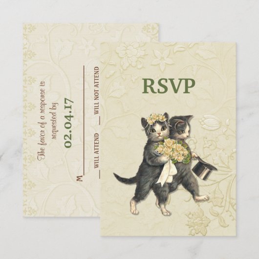 Posh Cats Ivoren bruiloft RSVP (Voorkant / Achterkant)