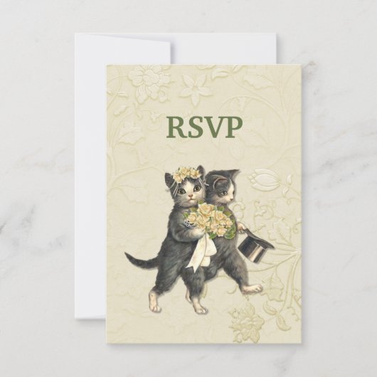 Posh Cats Ivoren bruiloft RSVP Kaartje (Voorkant)