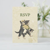 Posh Cats Ivoren bruiloft RSVP Kaartje (Staand voorkant)