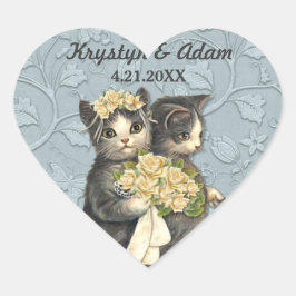 Posh Cats Wedding Blue Hart Sticker