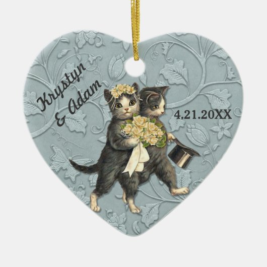 Posh Cats Wedding Blue Keramisch Ornament (Voorkant)