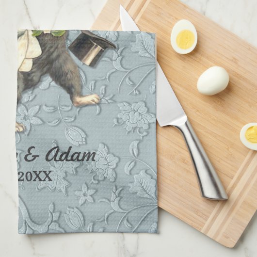 Posh Cats Wedding Blue Theedoek (Quarter Fold)