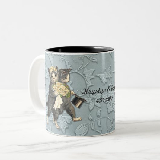 Posh Cats Wedding Blue Tweekleurige Koffiemok (Voorkant links)