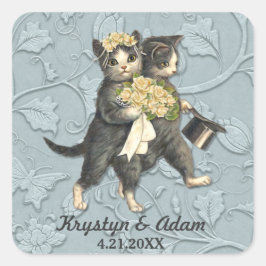 Posh Cats Wedding Blue Vierkante Sticker
