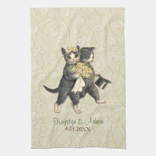 Posh Cats Wedding Ivory Theedoek (Verticaal)
