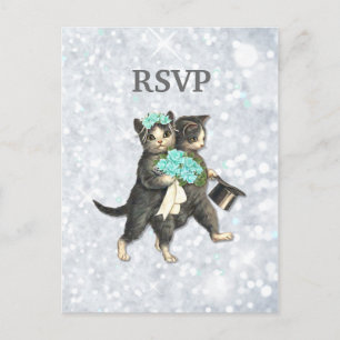 Posh Cats Wedding Silver Sparkle RSVP Uitnodiging Briefkaart