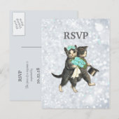 Posh Cats Wedding Zilveren Sparkle RSVP Uitnodiging Briefkaart (Voorkant / Achterkant)