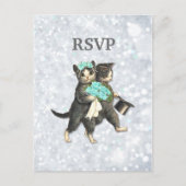 Posh Cats Wedding Zilveren Sparkle RSVP Uitnodiging Briefkaart (Voorkant)