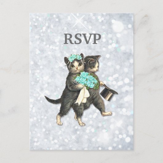 Posh Cats Wedding Zilveren Sparkle RSVP Uitnodiging Briefkaart (Voorkant)