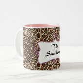 Posh chique trendy luipaard print, roze gepersonal tweekleurige koffiemok (Voorkant links)