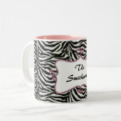 Posh chique trendy zebra strepen, roze gepersonali tweekleurige koffiemok (Voorkant links)