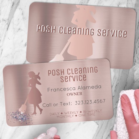 Posh Cleaning Service geborsteld Metallic Roos Gol Visitekaartje