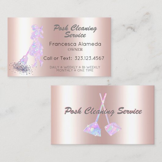 Posh Cleaning Service Roze Metallic & Iridescent Visitekaartje (Voorkant / Achterkant)