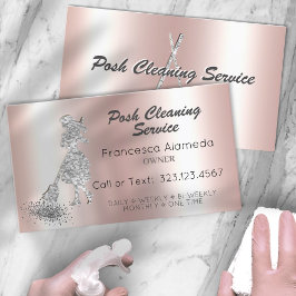 Posh Cleaning Service Roze Metallic Silver Glitter Visitekaartje