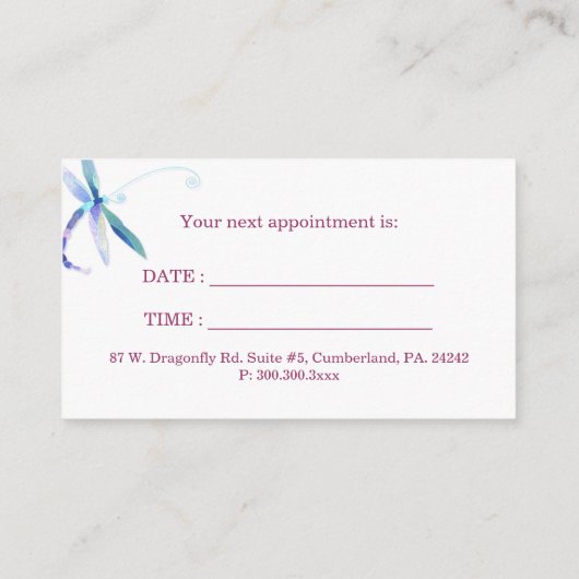 Posh Dragonfly Hair Salon Afspraakkaart Afsprakenkaartje (Achterkant)