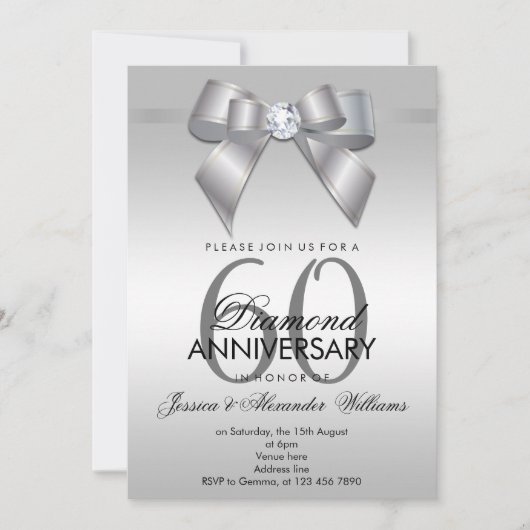 Posh Gem Boog- en lint 60ste huwelijksverjaardag Kaart (Voorkant)