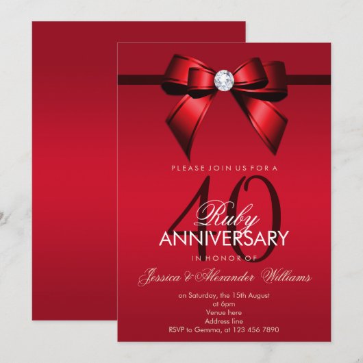 Posh Gem Boog & Lint 40ste huwelijksverjaardag Kaart (Voorkant / Achterkant)