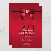 Posh Gem Bow & Lint 40e Verjaardag Save The Date (Voorkant / Achterkant)