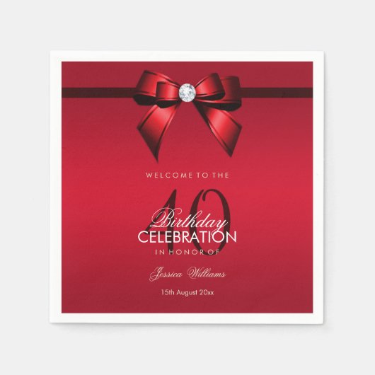 Posh Gem Bow & Lint 40e Verjaardag Servet (Voorkant)