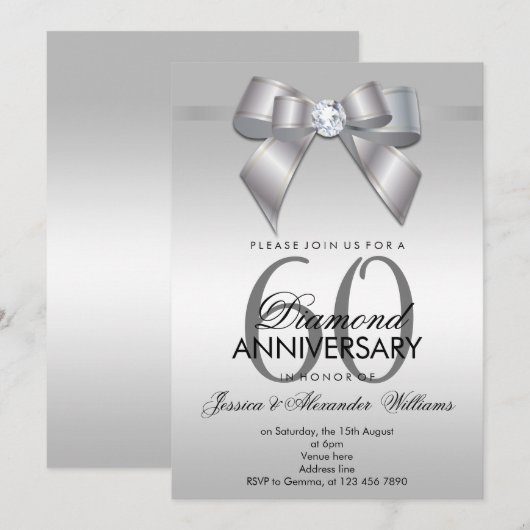 Posh Gem Bow & Lint 60ste huwelijksjubileum Kaart (Voorkant / Achterkant)