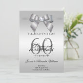 Posh Gem Bow & Lint 60ste huwelijksverjaardag Save The Date (Staand voorkant)