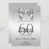 Posh Gem Bow & Lint 60ste huwelijksverjaardag Save The Date (Voorkant / Achterkant)