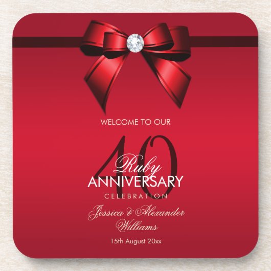 Posh Gem Bow & Ribbon 40th Wedding Jubileum Bier Onderzetter (Voorkant)