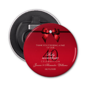 Posh Gem Bow & Ribbon 40th Wedding Jubileum Button Flesopener