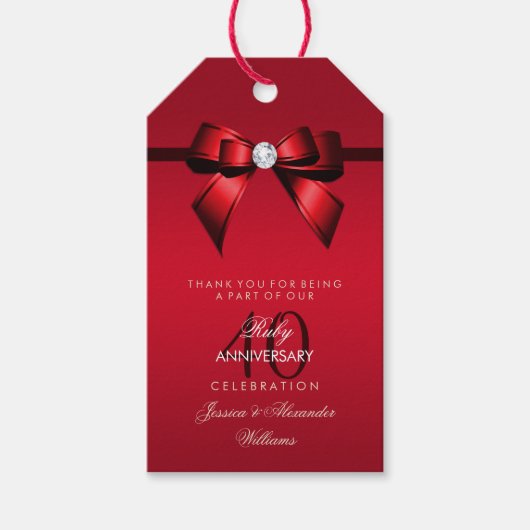 Posh Gem Bow & Ribbon 40th Wedding Jubileum Cadeaulabel (Voorkant)