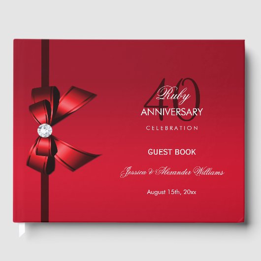 Posh Gem Bow & Ribbon 40th Wedding Jubileum Gastenboek (Voorkant)