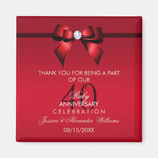 Posh Gem Bow & Ribbon 40th Wedding Jubileum Magneet (Voorkant)