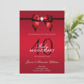 Posh Gem Bow & Ribbon 40th Wedding Jubileum Save The Date (Staand voorkant)