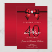 Posh Gem Bow & Ribbon 40th Wedding Jubileum Save The Date (Voorkant / Achterkant)