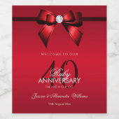 Posh Gem Bow & Ribbon 40th Wedding Jubileum Wijn Etiket (Enkel label)