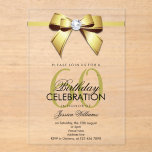 Posh Gem Bow & Ribbon 60th Birthday Acryl Uitnodigingen<br><div class="desc">Custom sophisticated, modern trendy acrylic 60th Birthday party invitations for sixtieth events. With a beautiful rhinestone jewel diamond gem bow on a gold ribbon. Fashionable and sophisticated design suitable for any season. All text, font and text colour is fully customisable to meet your requirements, if you would like help to...</div>