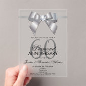 Posh Gem Bow & Ribbon 60th Wedding Jubileum Acryl Uitnodigingen (Insitu (Draagbaar))