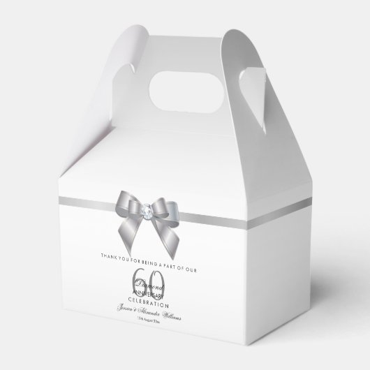 Posh Gem Bow & Ribbon 60th Wedding Jubileum Bedankdoosjes (Voorkant Zijde)