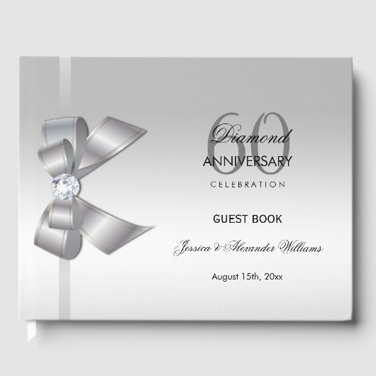 Posh Gem Bow & Ribbon 60th Wedding Jubileum Gastenboek (Voorkant)
