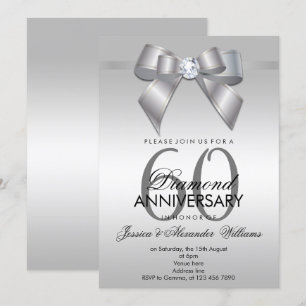 Posh Gem Bow & Ribbon 60th Wedding Jubileum Kaart