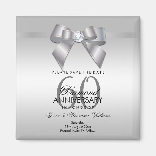Posh Gem Bow & Ribbon 60th Wedding Jubileum Magneet (Voorkant)