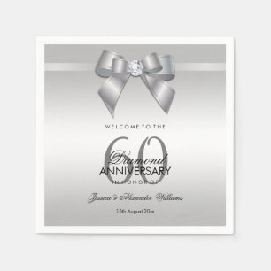 Posh Gem Bow & Ribbon 60th Wedding Jubileum Servet