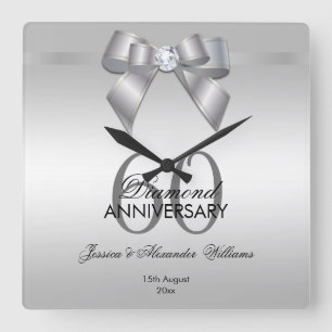 Posh Gem Bow & Ribbon 60th Wedding Jubileum Vierkante Klok