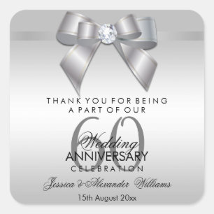 Posh Gem Bow & Ribbon 60th Wedding Jubileum Vierkante Sticker