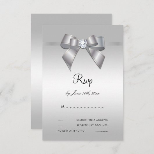 Posh Gem Bow & Ribbon 60th Wedding RSVP (Voorkant / Achterkant)