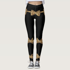 Posh Girls - Black & Gold Bow Stropdas Leggings